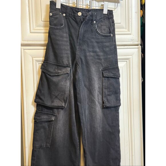 Zara Kids Relaxed Wide Leg Denim Multi Cargo Jeans Wash Black Size 11-12 - Picture 2 of 11